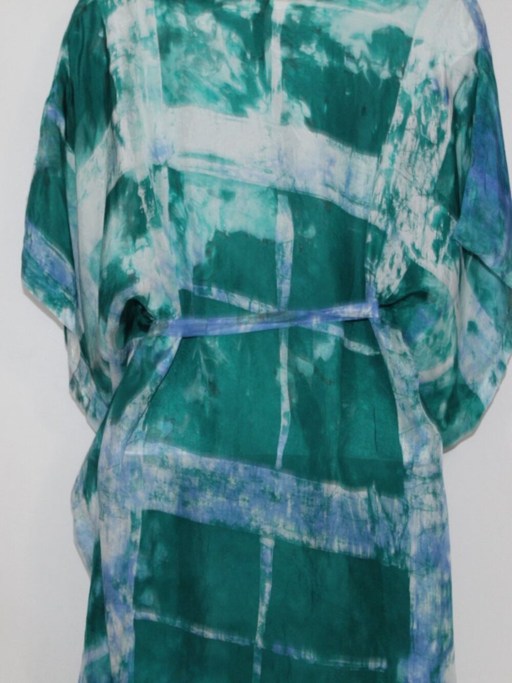 Osei Duro blue silk kaftan dress flowy watercolor beach resort wear mini - Picture 9 of 12